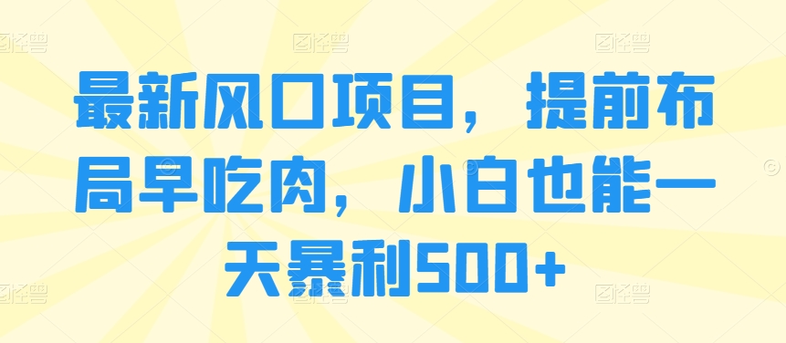 全新蓝海项目，抢占先机早吃荤，新手也可以一天爆利500-天天有课网