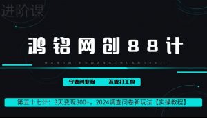 鸿铭网创88计第57计：2钟头转现 300 ，2024问卷调查表新模式-天天有课网