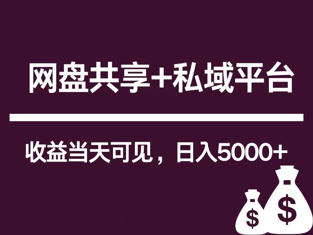 新用户推荐网盘共享+私域平台，无需粉丝即可轻松起号，收益当天可见，单日已破5000+-天天有课网
