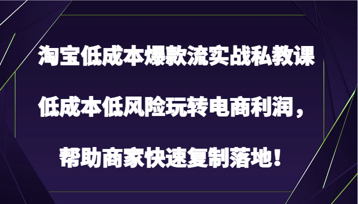 淘宝网降低成本爆品流实战演练私教，降低成本中低风险轻松玩电子商务盈利，帮助企业快速复制落地式！-天天有课网