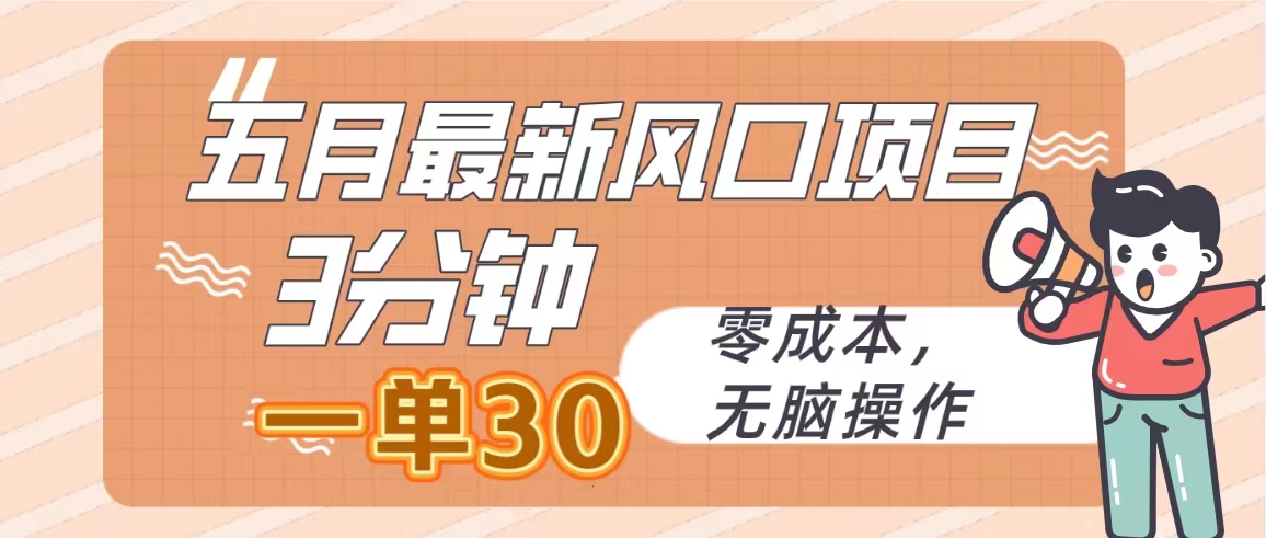 五月全新蓝海项目，3min一单30，零成本，没脑子实际操作-天天有课网