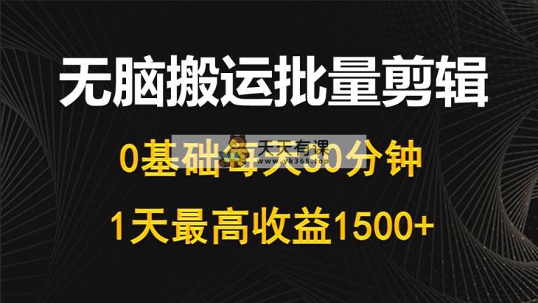 每日30min，0基本没脑子运送大批量视频剪辑，1天最大盈利1500-天天有课网