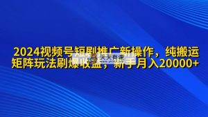 2024微信视频号短剧剧本营销推广新实际操作 纯运送 引流矩阵连爆玩法刷爆了流量分成 新手月入20000-天天有课网