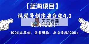 2024蓝海项目微信视频号，全新方式， 100%过原创设计，一条条爆品，单天转现1K ，…-天天有课网