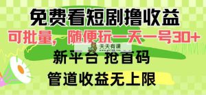 免费看短剧撸收益，可挂机批量，随便玩一天一号30+做推广抢首码，管道收益-天天有课网