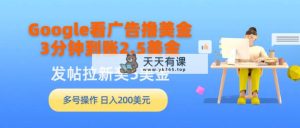 Google买会员撸美元，3分钟左右到帐2.5美元，发帖子引流5美元，多号实际操作，日入…-天天有课网