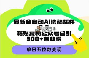 最新全自动AI洗稿插件3.0，粘贴复制公众号日引300+创业粉，单日五位数变现-天天有课网