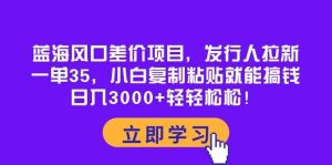蓝海风口差价项目，发行人拉新，一单35，小白复制粘贴就能搞钱！日入3000+轻轻松松-天天有课网