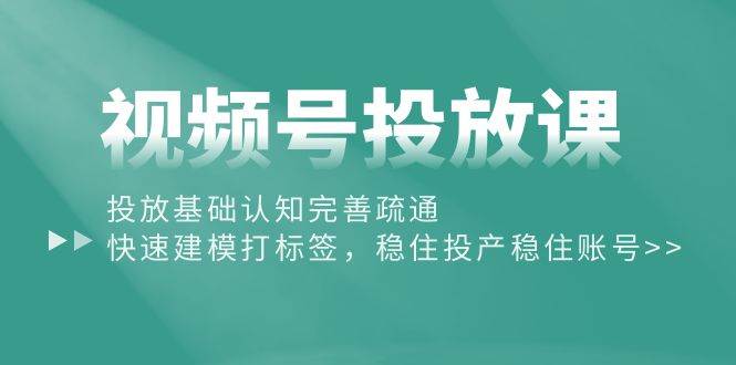 视频号投放课：投放基础认知完善疏通，快速建模打标签，稳住投产稳住账号-天天有课网