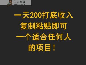 一天200打底收入，复制粘贴即可，一个适合任何人的项目！-天天有课网