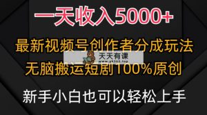 一天收益5000 ，微信视频号原创者分为方案，全新100%原创设计游戏玩法，新手还可以轻…-天天有课网