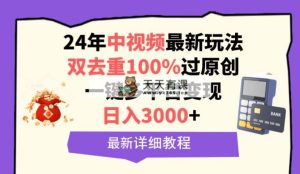 中视频24年全新游戏玩法，双去重复100%过原创设计，日入3000 一键全平台转现-天天有课网