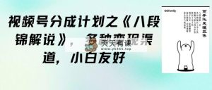 微信视频号分为方案之《八段锦解说》，多种多样变现渠道，新手友善-天天有课网