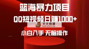 2024年篮海新项目，QQ小视频暴力行为跑道，新手日入1000 ，没脑子实际操作，简易入门。-天天有课网