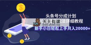 今日头条号分为方案：2024全新游戏玩法详尽实例教程，新手入门快速上手月入20000-天天有课网