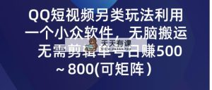 QQ小视频极具特色游戏玩法，利用一个小众软件，没脑子运送，不用视频剪辑运单号日赚500～…-天天有课网
