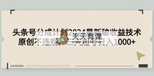 今日头条号分为方案2024全新破盈利技术性，原创设计不违规，三天养号日入1000-天天有课网