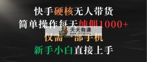 快手硬核无人带货，简单操作每天纯佣1000+,仅需一部手机，新手小白直接上手-天天有课网