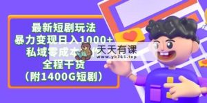 最新短剧玩法，暴力变现日入1000+私域零成本操作，全程干货-天天有课网