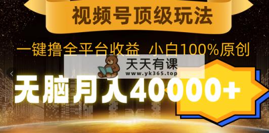 视频号顶级玩法，无脑月入40000+，一键撸全平台收益，纯小白也能100%原创-天天有课网