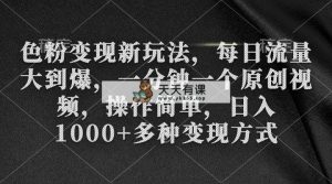 色粉变现新玩法，每日流量大到爆，一分钟一个原创视频，操作简单，日入1…-天天有课网