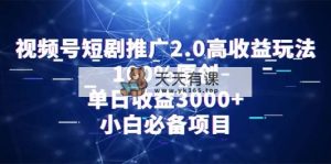 微信视频号短剧剧本营销推广2.0高回报游戏玩法，100%原创设计，单日盈利3000 ，新手必不可少新项目-天天有课网