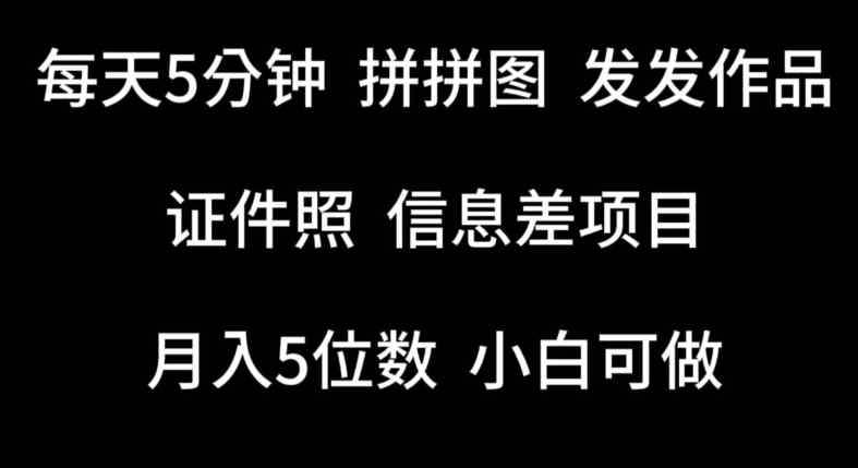 每天5分钟，拼拼图发发作品，证件照信息差项目，小白可做【揭秘】-天天有课网