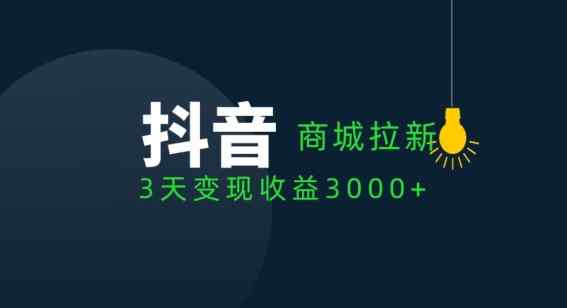抖音商城引流客户，3天转现盈利3000-天天有课网