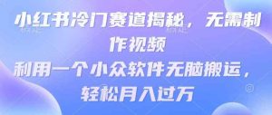 小红书的小众跑道揭密，不用制作小视频，利用一个小众软件没脑子运送，轻轻松松月入了万-天天有课网