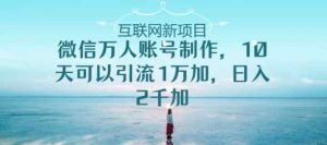 手机微信数万人账户制做，10天可以引流方法1万加日入2千加-天天有课网