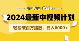 2024全新爆红中视频伙伴游戏玩法,蓝海项目,盈利快,轻轻松松破百万播放视频,日入6000-天天有课网