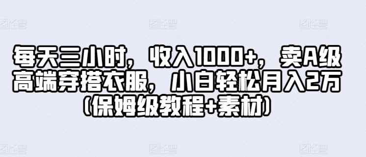 每天三小时，收入1000+，卖A级高端穿搭衣服，小白轻松月入2万(保姆级教程+素材)-天天有课网