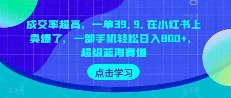 成交率超高，一单39.9.在小红书上卖爆了，一部手机轻松日入800+，超级蓝海赛道-暖阳网-中创网,福缘网,冒泡网资源整合-天天有课网