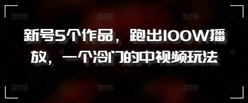 新号5个作品，跑出100W播放，一个冷门的中视频玩法【揭秘】-天天有课网
