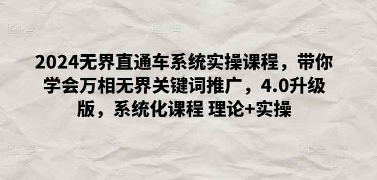 2024无界直通车系统实操课程，带你学会万相无界关键词推广，4.0升级版，系统化课程 理论+实操-天天有课网