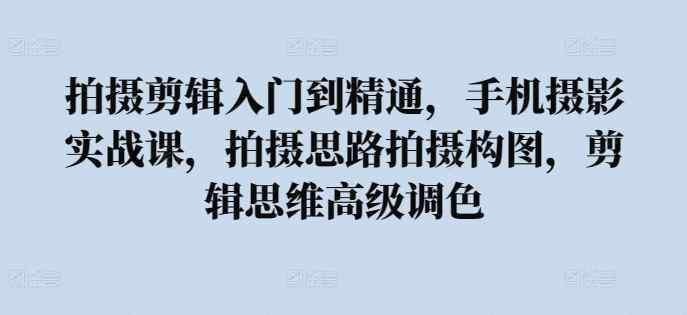 拍摄剪辑入门到精通，​手机摄影实战课，拍摄思路拍摄构图，剪辑思维高级调色-天天有课网