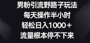 男粉引流野路子玩法，每天操作半小时轻松日入1000+，流量根本停不下来-天天有课网