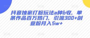 抖音独家打粉玩法a种b收，单条作品百万热门，引流300+创业粉月入5w+-天天有课网