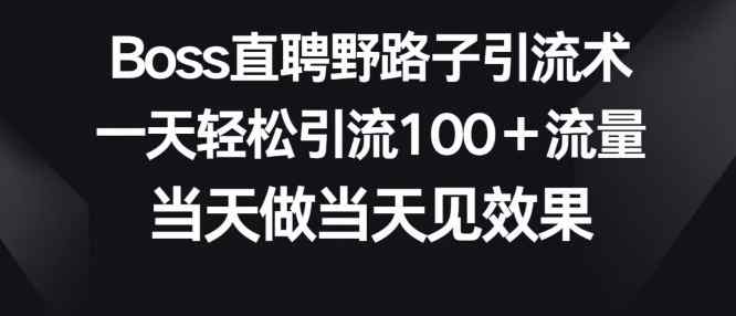 Boss直聘野路子引流术，一天轻松引流100+流量，当天做当天见效果-天天有课网