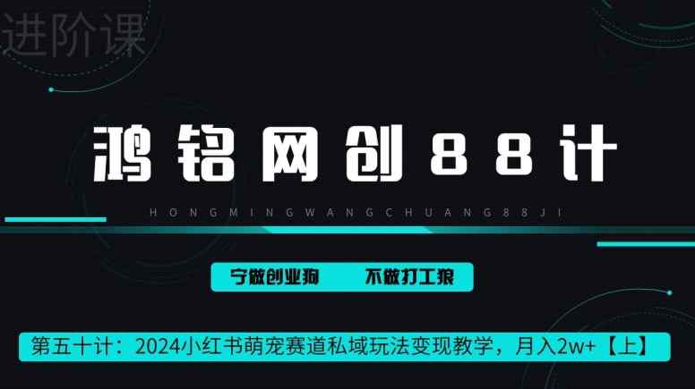 鸿铭网创88计第50计：2024小红书萌宠赛道私域玩法变现教学，月入2w+【上】-天天有课网