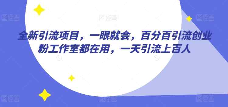 全新引流项目，一眼就会，百分百引流创业粉工作室都在用，一天引流上百人-天天有课网