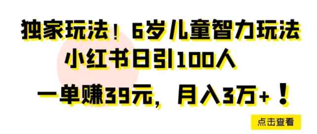 独家玩法，6岁儿童智力玩法，小红书日引100人-天天有课网