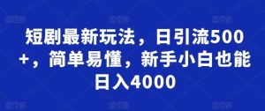 短剧最新玩法，日引流500+，简单易懂，新手小白也能日入4000-天天有课网