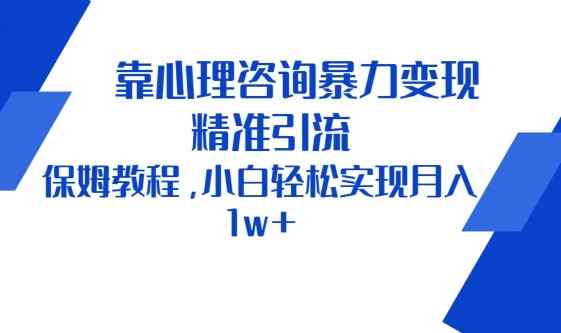 靠心理咨询暴力变现，精准引流，保姆教程，小白轻松实现月入1w+-天天有课网