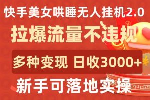 快手美女哄睡无人挂机2.0.拉爆流量不违规，多种变现途径，日收3000+，新手可落地实操【揭秘】-天天有课网