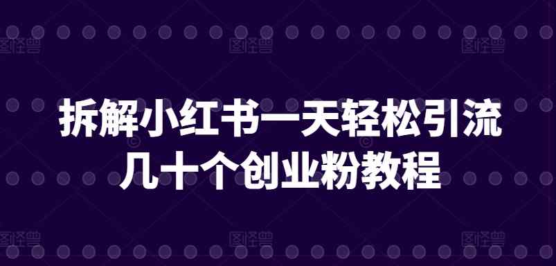 拆解小红书一天轻松引流几十个创业粉教程-天天有课网
