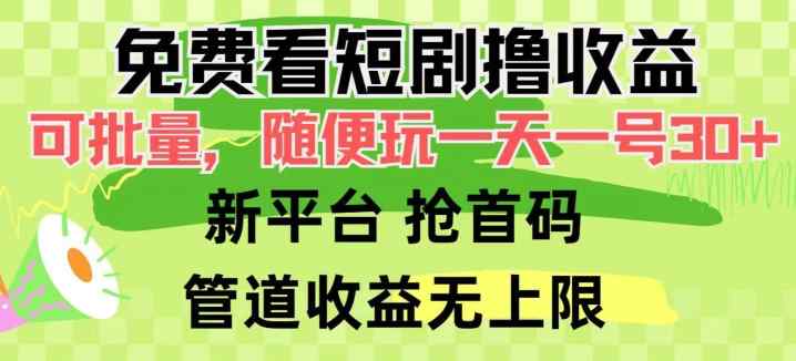 免费看短剧撸收益，可挂机批量，随便玩一天一号30+做推广抢首码，管道收益-天天有课网