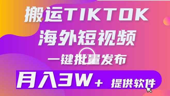 搬运海外短视频，多平台发布，月入3W+有手就行，小白3分钟上手，0门槛-天天有课网