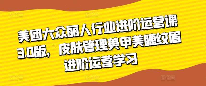 美团大众丽人行业进阶运营课3.0版，皮肤管理美甲美睫纹眉进阶运营学习-天天有课网