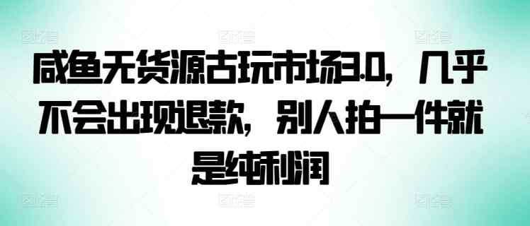 咸鱼无货源古玩市场3.0，几乎不会出现退款，别人拍一件就是纯利润【揭秘】-天天有课网